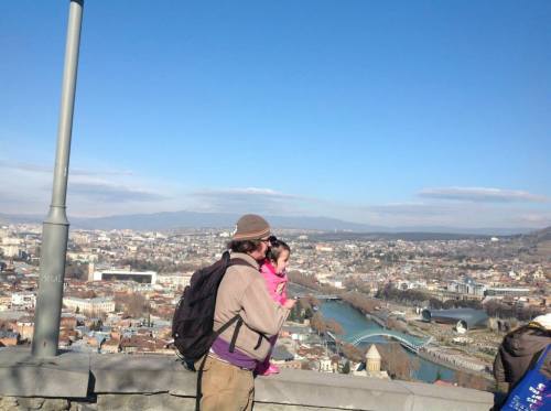 Me and me baby. Some cold wind was blowing up that mountain.